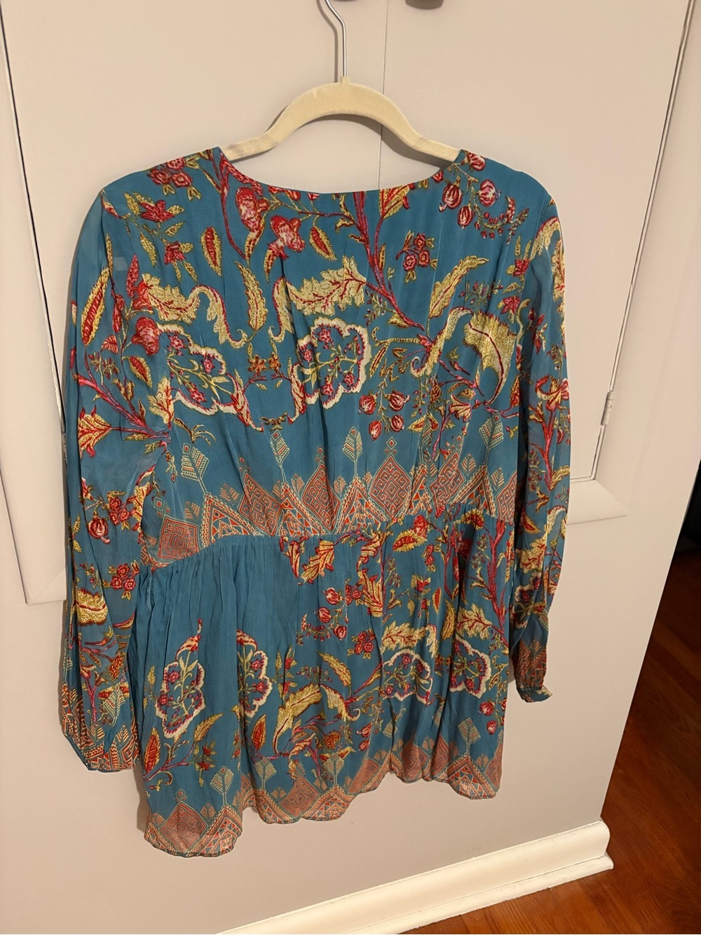 Soft Surroundings Teal Boho Embroidered Floral Tunic - Picture 3 of 3
